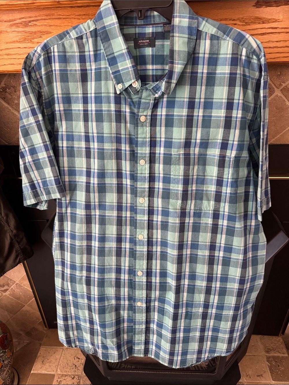 Arrow Mens Short Sleeve Collard Plaid Button Down Dress Shirt XL